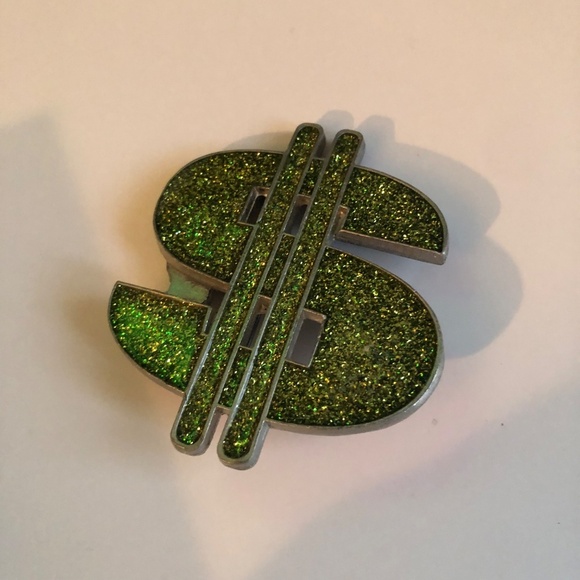 Ching Ching- green sparkle Mobtown belt buckle- vintage 2000 belt buckle, used. - Picture 2 of 5
